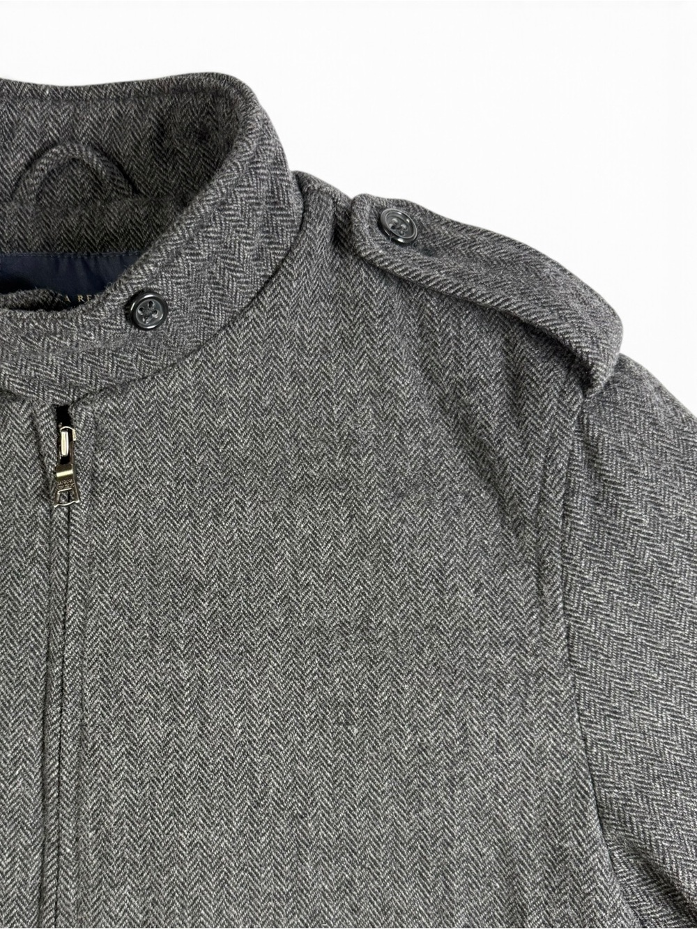 Banana Republic Wool Herringbone Moto Military Jacket Gray Men’s M